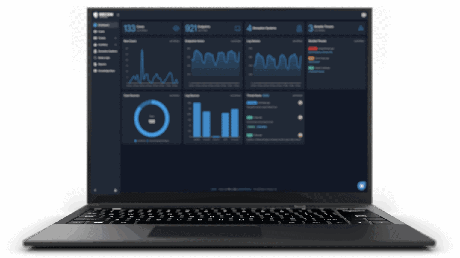 A background image of the Recon security operations platform on a laptop screen that is out of focus.